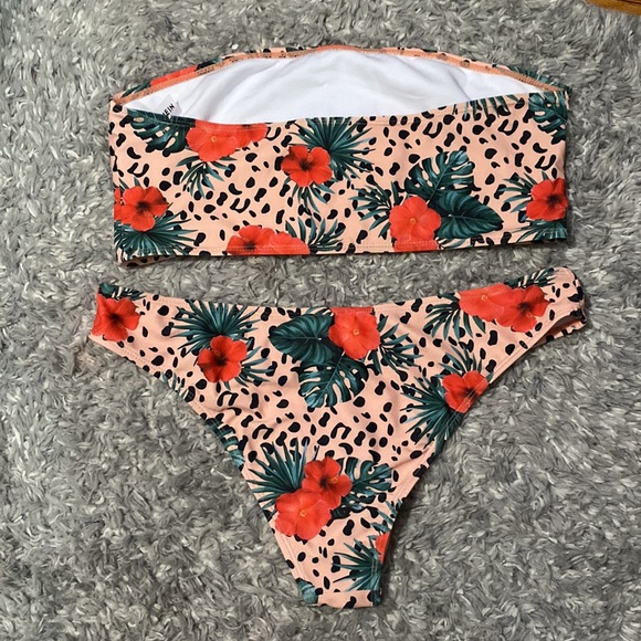 Shein XL Floral & Cheetah Print Bandeau Bikini Swimwear Set - Picture 2 of 4
